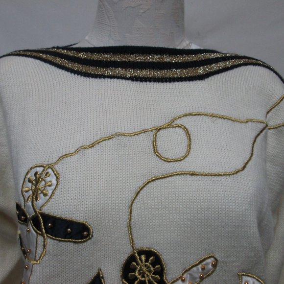 Amoda Vintage Nautical embroidered beaded Anchor Sweater Size Sz X Large XL - Picture 2 of 14